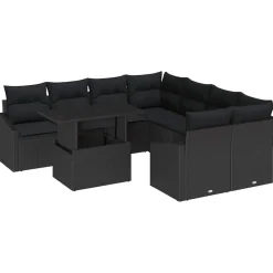 Clearance vidaXL Trädgårdsoffset med kudde 9 pcs konstrotting Svart