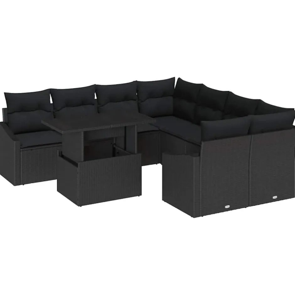 Clearance vidaXL Trädgårdsoffset med kudde 9 pcs konstrotting Svart