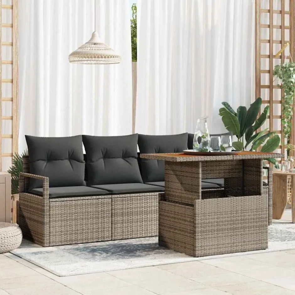 Clearance vidaXL Trädgårdsoffset med kudde 5 pcs Grå