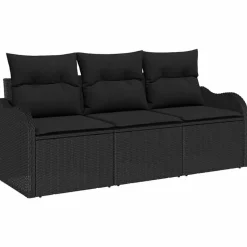 vidaXL Trädgårdsoffset med lagring 3 pcs Svart Poly rattan