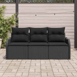 vidaXL Trädgårdsoffset med lagring 3 pcs Svart Poly rattan