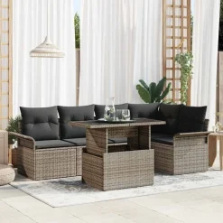 Discount vidaXL Trädgårdsoffset med kudde 6 pcs konstrotting Grå