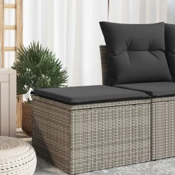 Outlet vidaXL Trädgårdspall med dyna 55x55x37 cm konstrotting Grå