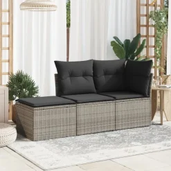 Outlet vidaXL Trädgårdspall med dyna 55x55x37 cm konstrotting Grå