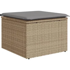 vidaXL Trädgårdspall med dyna beige 55x55x37 cm konstrotting