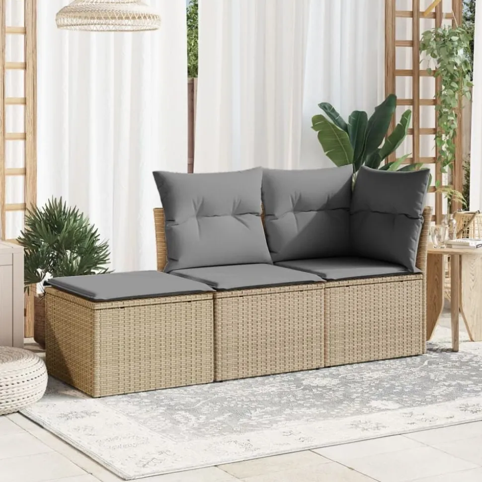 vidaXL Trädgårdspall med dyna beige 55x55x37 cm konstrotting