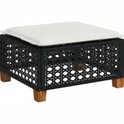 vidaXL Trädgårdspall med dyna svart 63,5x56x32 cm konstrotting