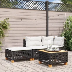 vidaXL Trädgårdspall med dyna svart 63,5x56x32 cm konstrotting