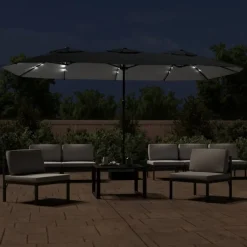 Sale vidaXL Trädgårdsparasoll dubbelt med LEDs 449x265 cm Svart