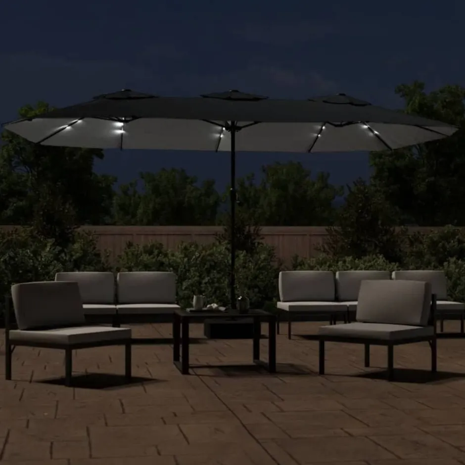 Sale vidaXL Trädgårdsparasoll dubbelt med LEDs 449x265 cm Svart
