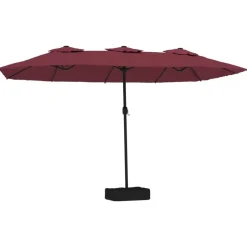 Hot vidaXL Trädgårdsparasoll dubbelt med LEDs vin 449x265 cm Röd