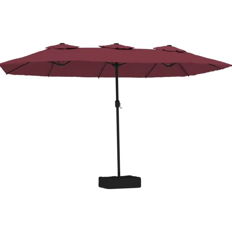 Hot vidaXL Trädgårdsparasoll dubbelt med LEDs vin 449x265 cm Röd