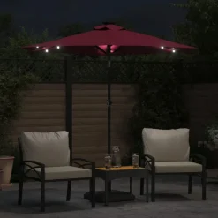 Hot vidaXL Trädgårdsparasoll med LEDs och stålstång 225x225x212cm Vinröd