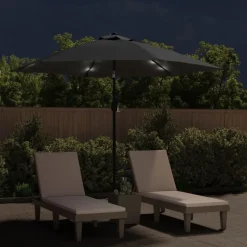 vidaXL Trädgårdsparasoll med LED-lampor och stålstång 300cm Antracit