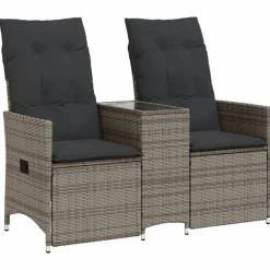 Clearance vidaXL Trädgårdssoffa fällbar 2-sits med bord konstrotting Grå