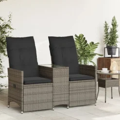 Clearance vidaXL Trädgårdssoffa fällbar 2-sits med bord konstrotting Grå