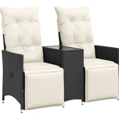 New vidaXL Trädgårdssoffa fällbar 2-sits med bord konstrotting Svart
