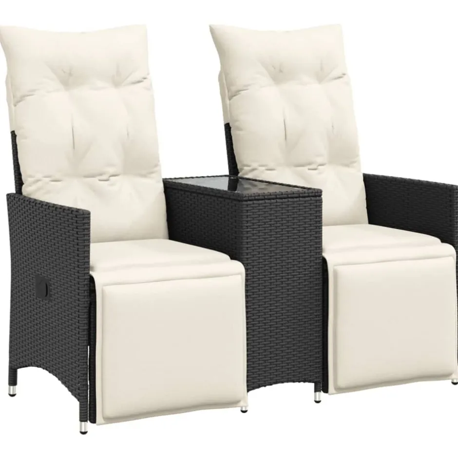 New vidaXL Trädgårdssoffa fällbar 2-sits med bord konstrotting Svart