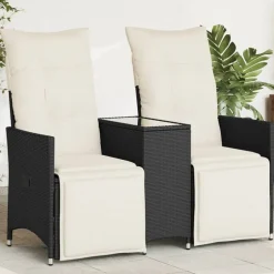 New vidaXL Trädgårdssoffa fällbar 2-sits med bord konstrotting Svart