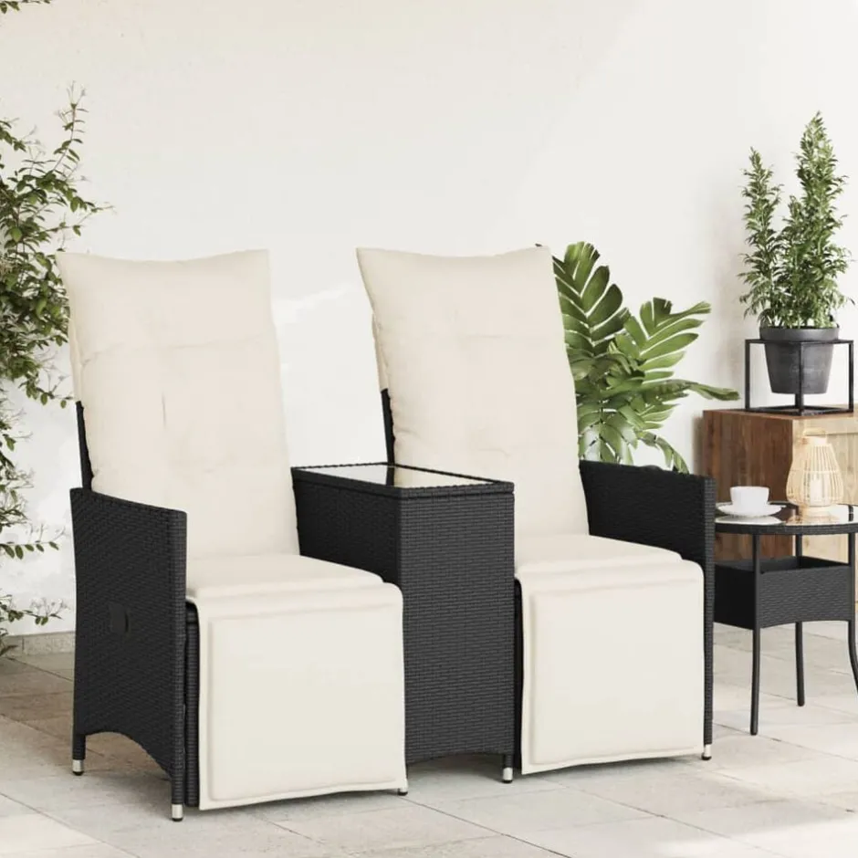 New vidaXL Trädgårdssoffa fällbar 2-sits med bord konstrotting Svart