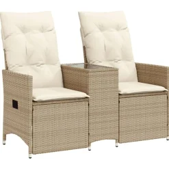 vidaXL Trädgårdssoffa fällbar 2-sits med bord beige konstrotting