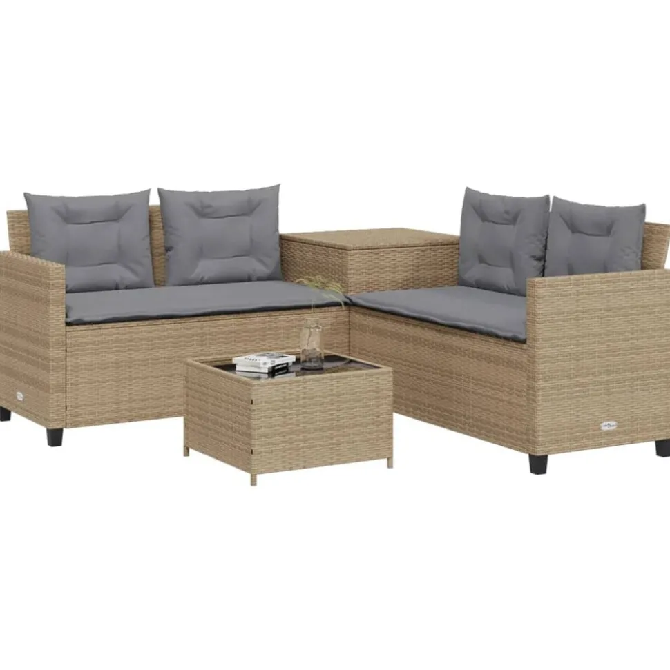 vidaXL Trädgårdssoffa med bord och dynor L-formad beige konstrotting