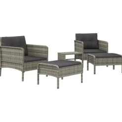 Discount vidaXL Trädgårdssoffa med dynor 5 delar konstrotting Grå