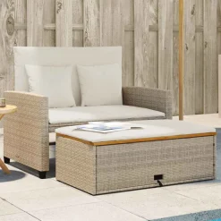 Best vidaXL Trädgårdssoffa med dynor 2-sits beige konstrotting & akaciaträ beige och gräddvit