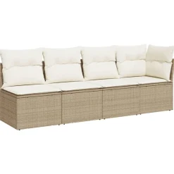Hot vidaXL Trädgårdssoffa 4-sits med dynor konstrotting beige beige och gräddvit
