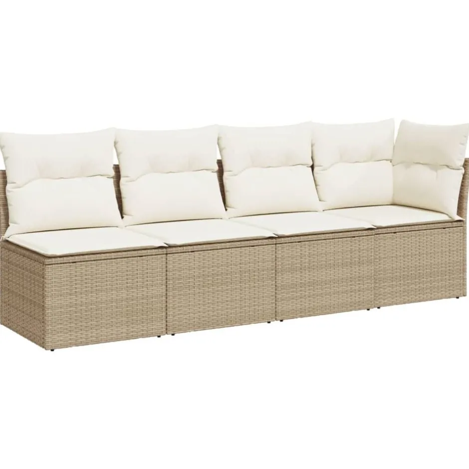 Hot vidaXL Trädgårdssoffa 4-sits med dynor konstrotting beige beige och gräddvit
