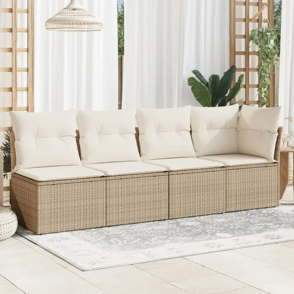 Hot vidaXL Trädgårdssoffa 4-sits med dynor konstrotting beige beige och gräddvit