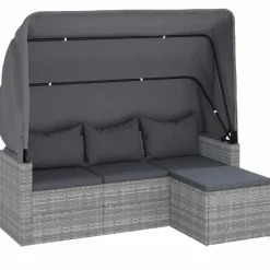 Best vidaXL Trädgårdssoffa 3-sits med tak och fotpall konstrotting Grå