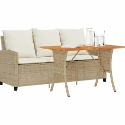 Discount vidaXL Trädgårdssoffa 3-sits med dynor och bord konstrotting Beige