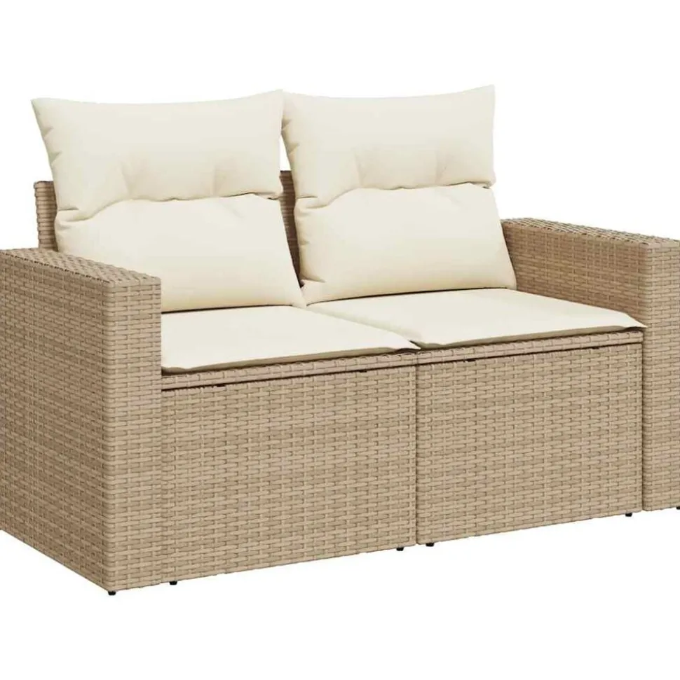 vidaXL Trädgårdssoffa 2-sits med dynor konstrotting beige