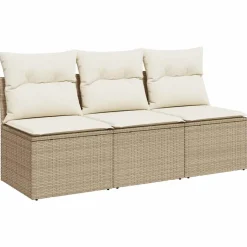 vidaXL Trädgårdssoffa 3-sits med dynor konstrotting beige