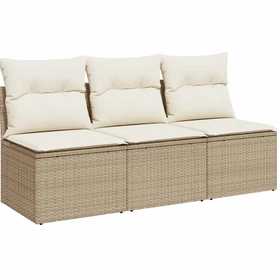 vidaXL Trädgårdssoffa 3-sits med dynor konstrotting beige