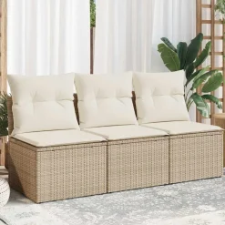 vidaXL Trädgårdssoffa 3-sits med dynor konstrotting beige
