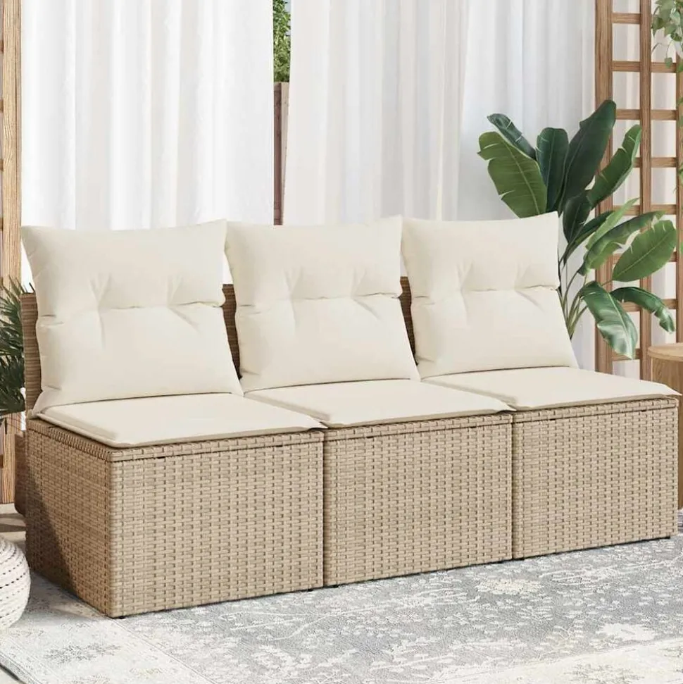 vidaXL Trädgårdssoffa 3-sits med dynor konstrotting beige
