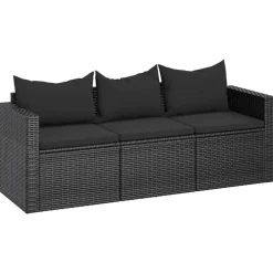Discount vidaXL Trädgårdssoffa 3-sits med dynor konstrotting Svart