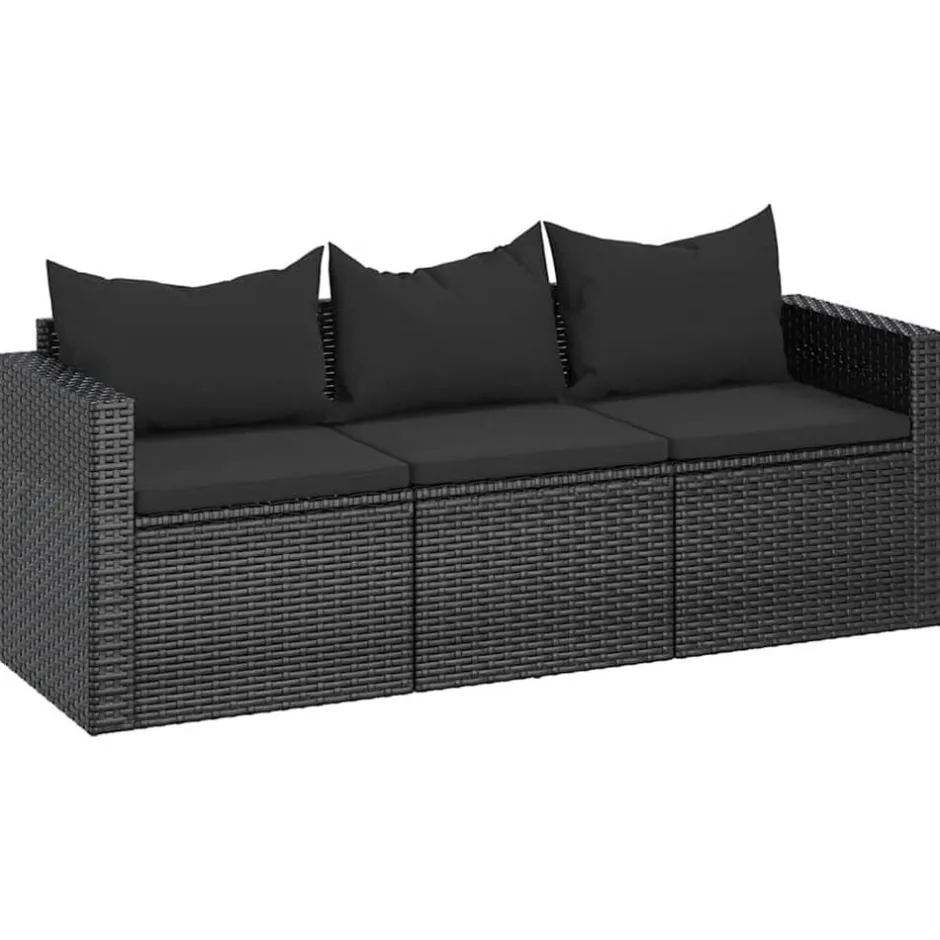 Discount vidaXL Trädgårdssoffa 3-sits med dynor konstrotting Svart