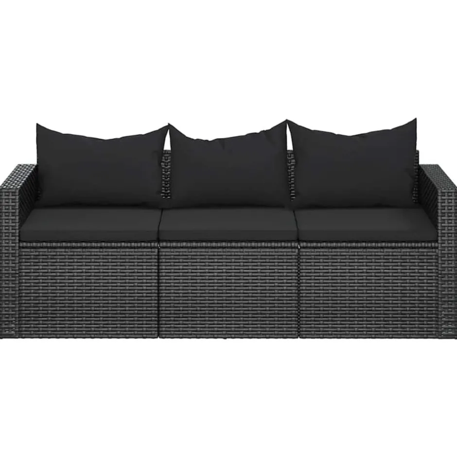 Discount vidaXL Trädgårdssoffa 3-sits med dynor konstrotting Svart