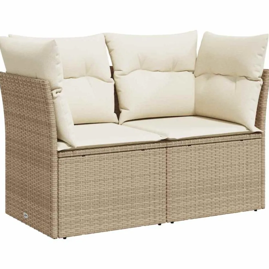 Outlet vidaXL Trädgårdssoffa 2-sits med dynor konstrotting Beige