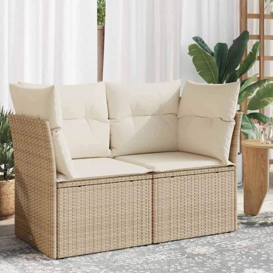 Outlet vidaXL Trädgårdssoffa 2-sits med dynor konstrotting Beige
