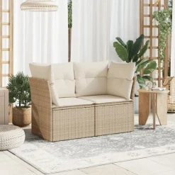 Outlet vidaXL Trädgårdssoffa 2-sits med dynor konstrotting Beige