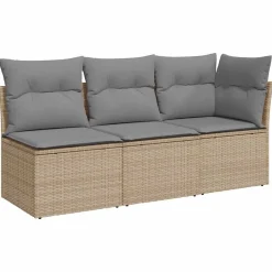 Outlet vidaXL Trädgårdssoffa 3-sits med dynor konstrotting beige beige och grå