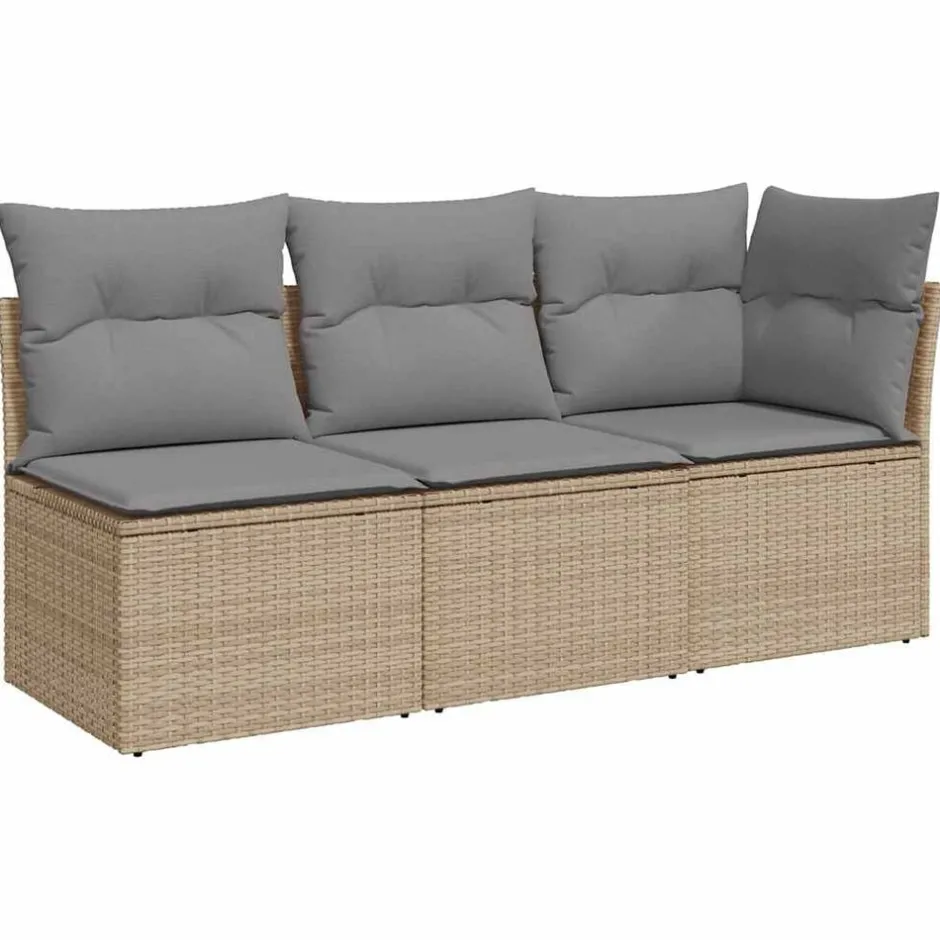 Outlet vidaXL Trädgårdssoffa 3-sits med dynor konstrotting beige beige och grå