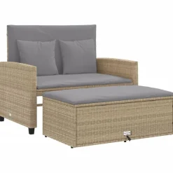 vidaXL Trädgårdssoffa 2-sits med dynor konstrotting beige