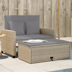 vidaXL Trädgårdssoffa 2-sits med dynor konstrotting beige