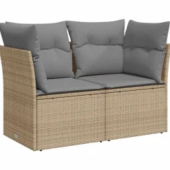 vidaXL Trädgårdssoffa 2-sits med dynor konstrotting beige