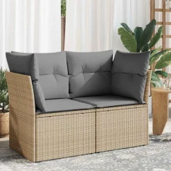 vidaXL Trädgårdssoffa 2-sits med dynor konstrotting beige